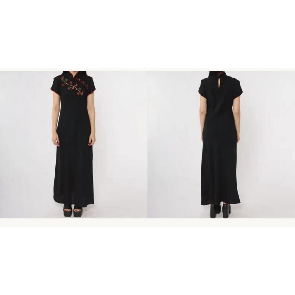S.L. Fashions Black Floral Embroidered Sleeveless Cheongsam Dress Size 12 READ - Picture 2 of 8